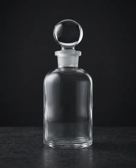 Clear glass bottle with side lighting against a dark background